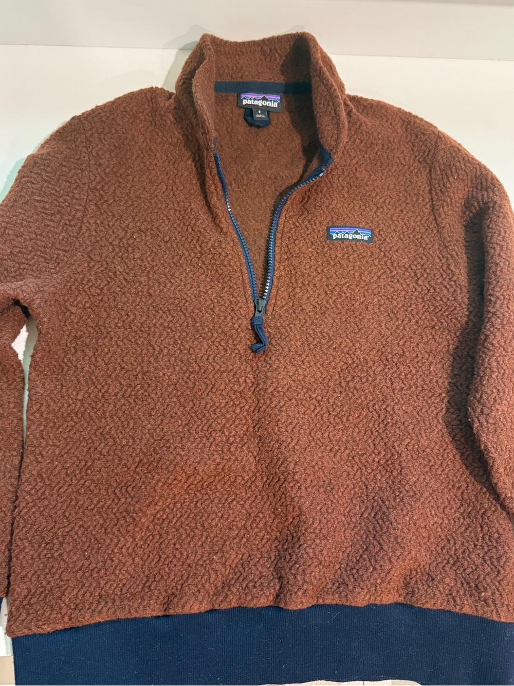 Patagonia Brown Fleece Jacket with Navy Trim